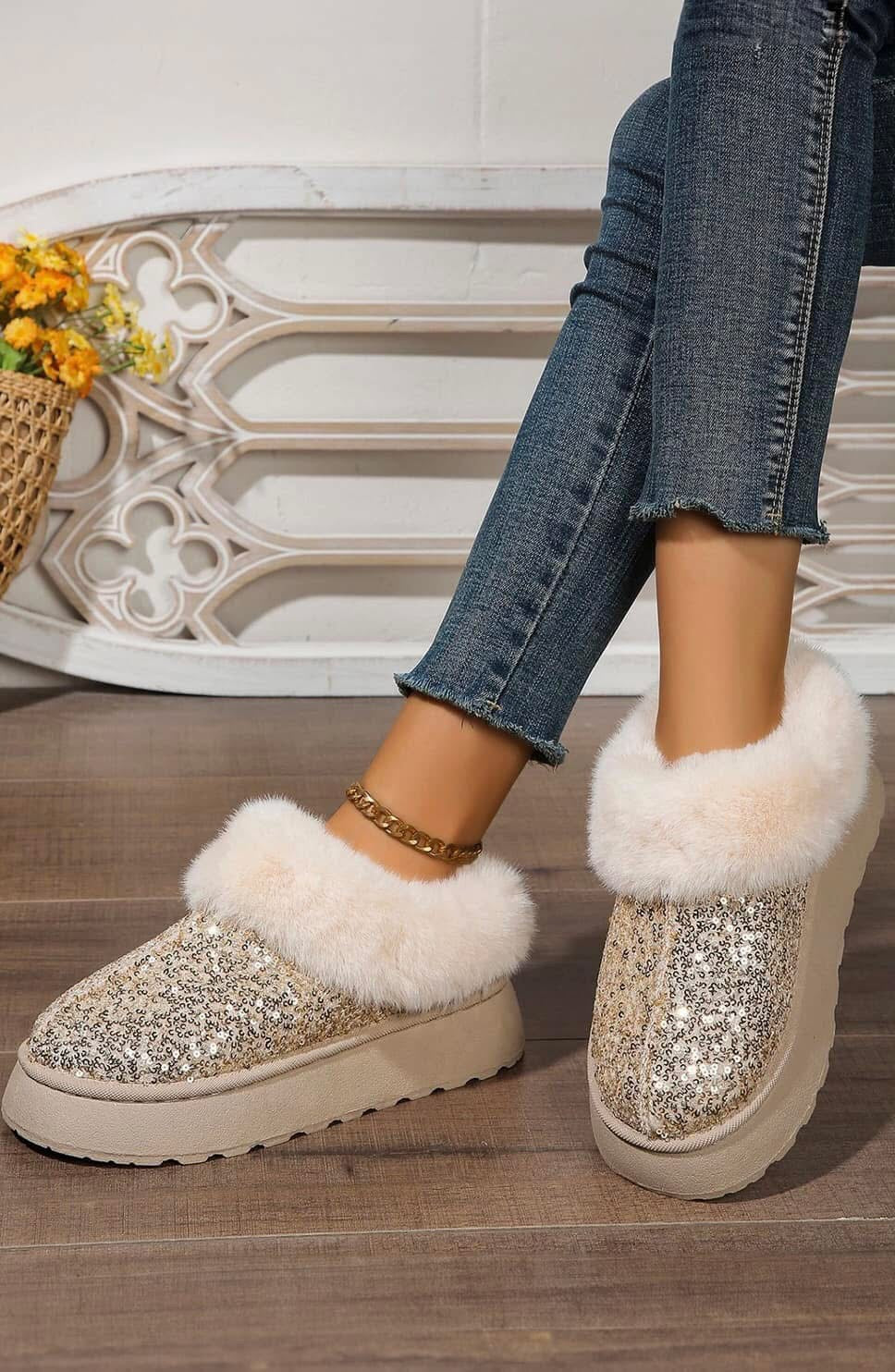 Sequin Plush Slippers