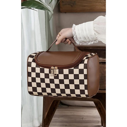 Checkered Leather Makeup Bag